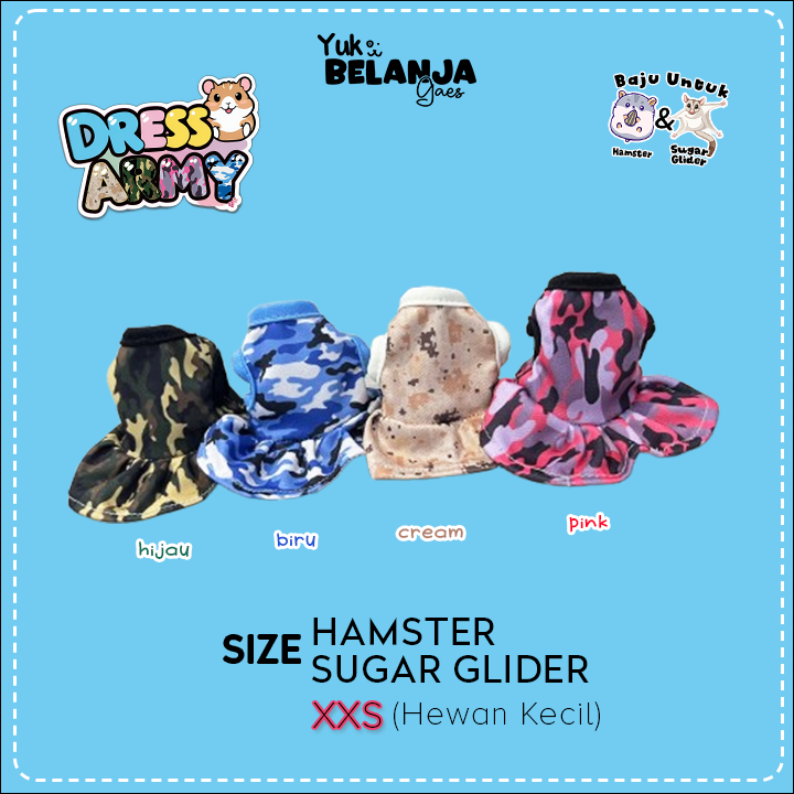 Baju Sugar Glider / Hamster Dress Army Tentara untuk Hewan Kecil size XXS!